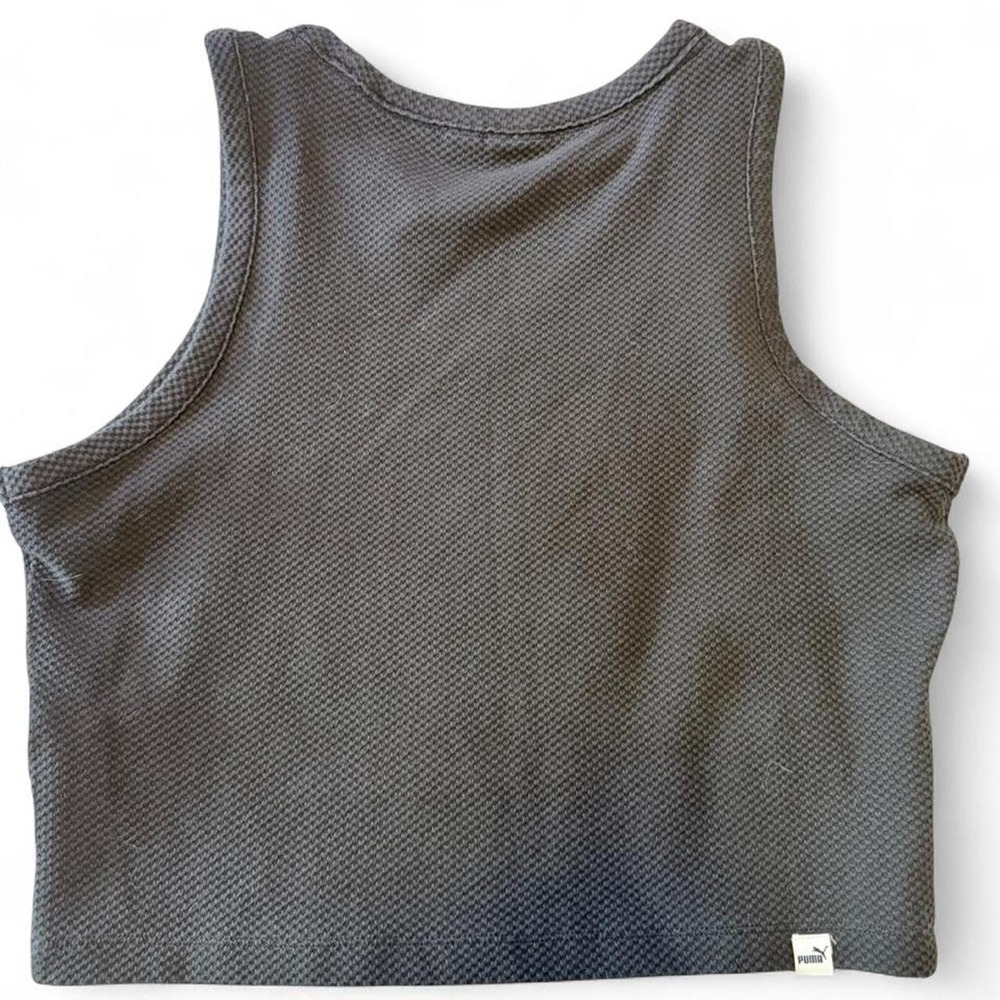 Puma Womens Black Yoga Tank Top Textured Waffle Knit Crop Gym Shirt Large - Picture 2 of 3